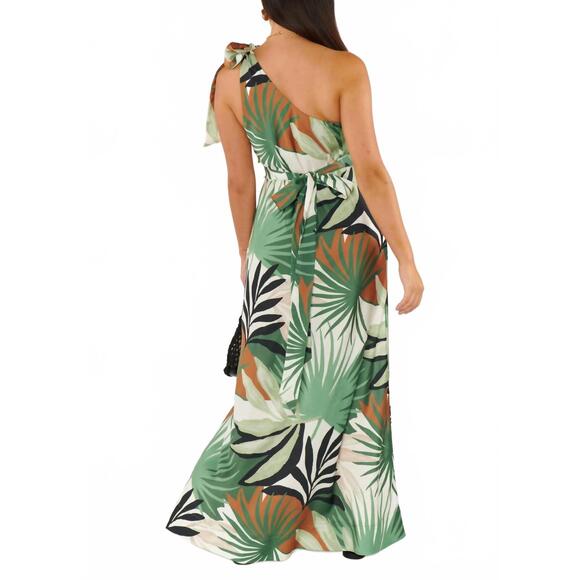 NEW SHOW ME YOUR MUMU jackie maxi dress in caribbean palms luxe satin - Picture 3 of 9